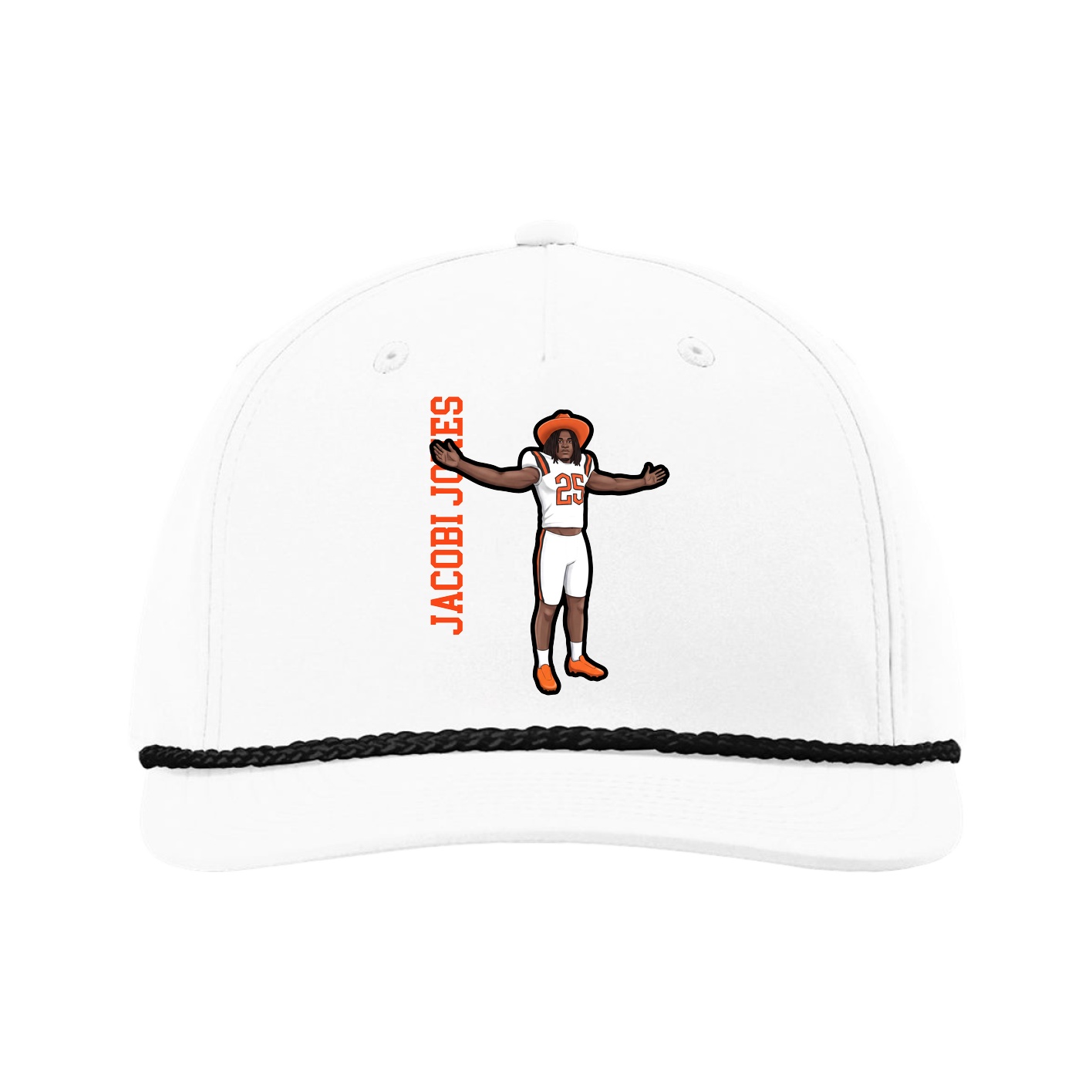 Five-Panel Classic Rope Cap — Name Vertical in White