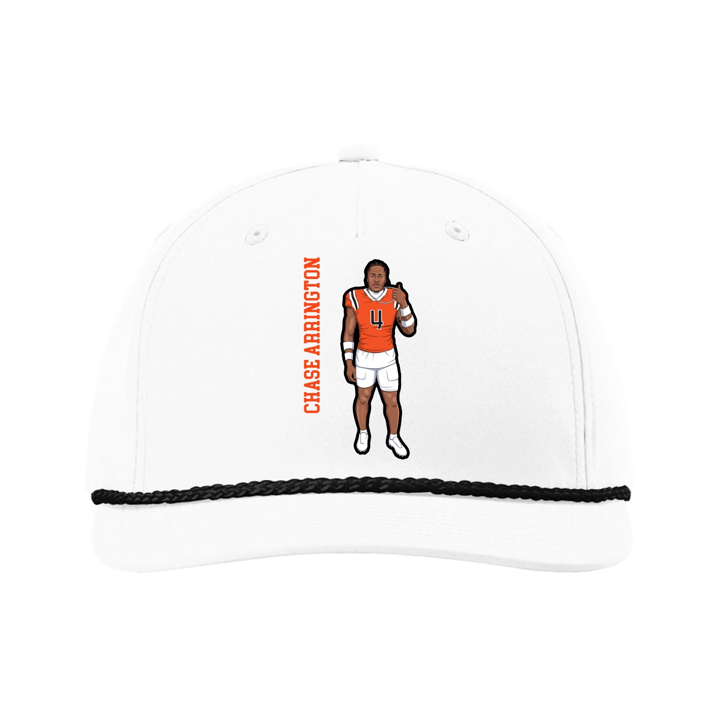 Five-Panel Classic Rope Cap — Name Vertical in White