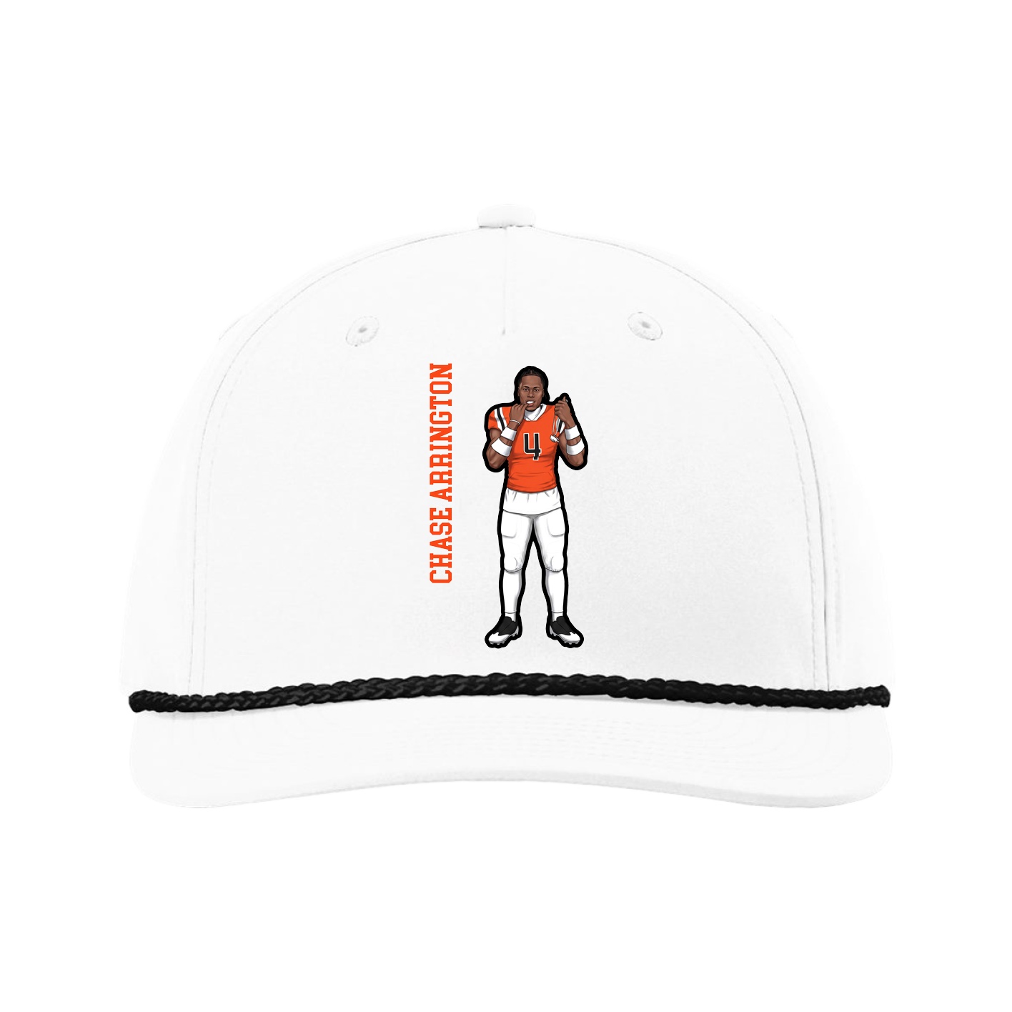 Five-Panel Classic Rope Cap — Name Vertical in White