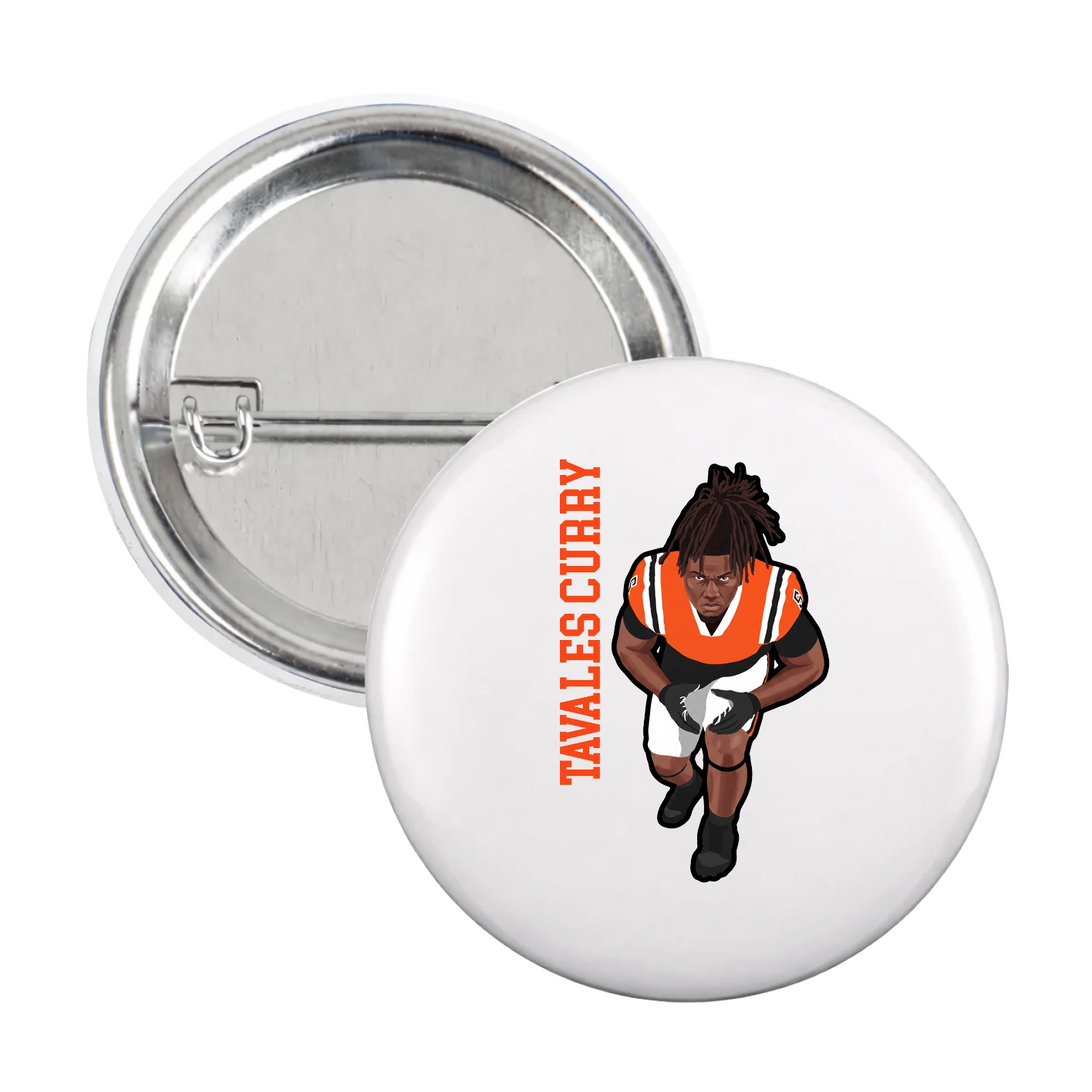 Game Day Button — Name Vertical in White