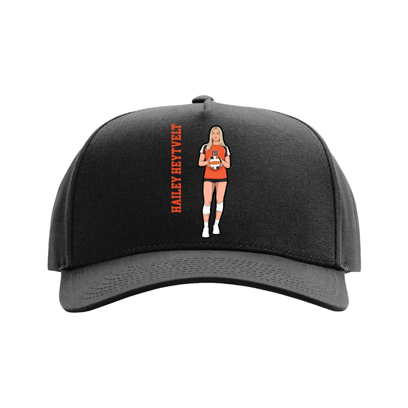 Full Fabric Five-Panel Champ Cap — Name Vertical in Black
