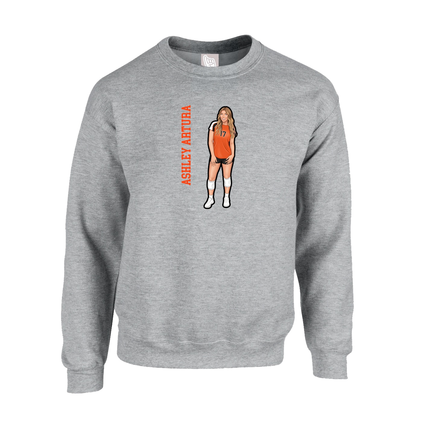 Fleece Crew — Name Vertical in Grey