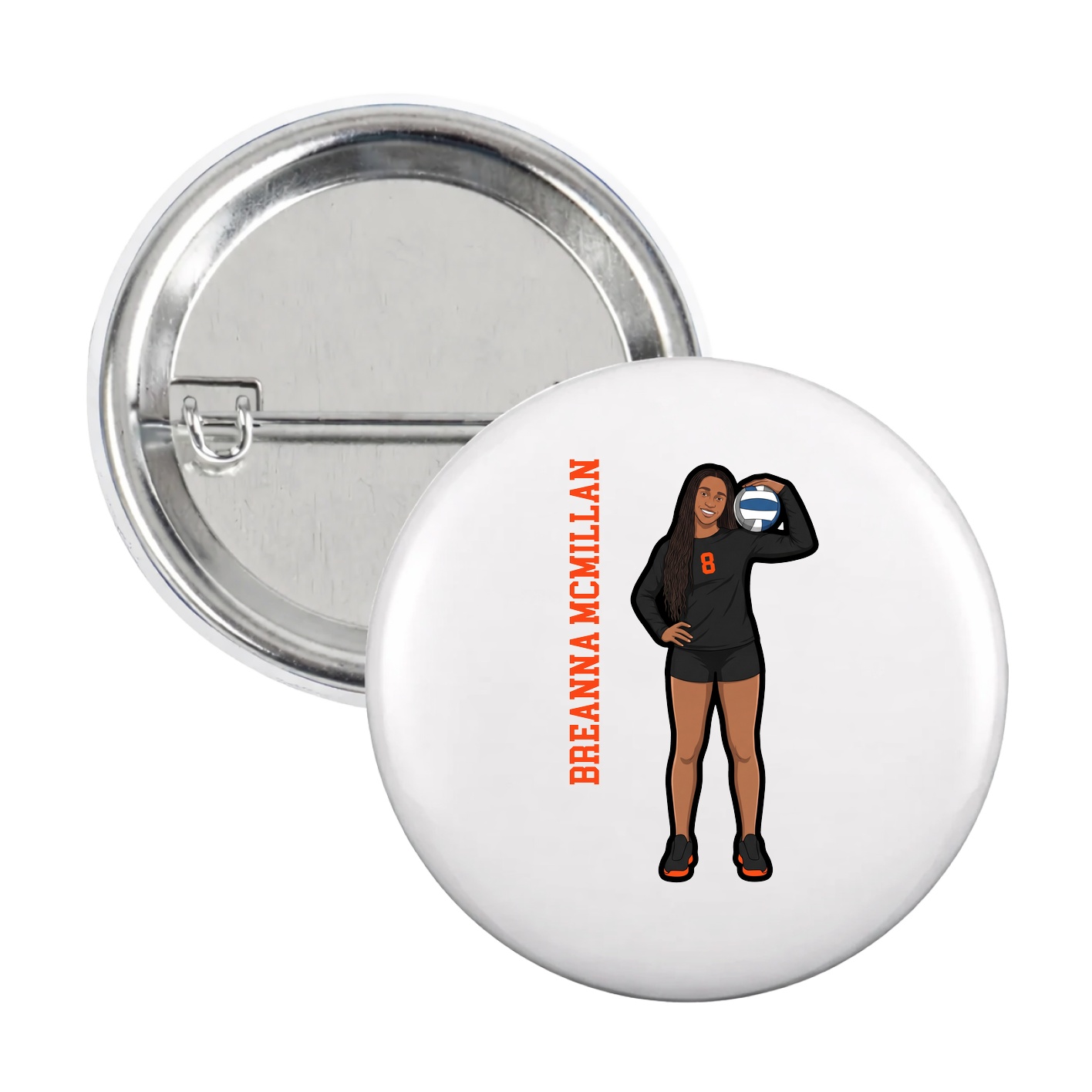 Game Day Button — Name Vertical in White