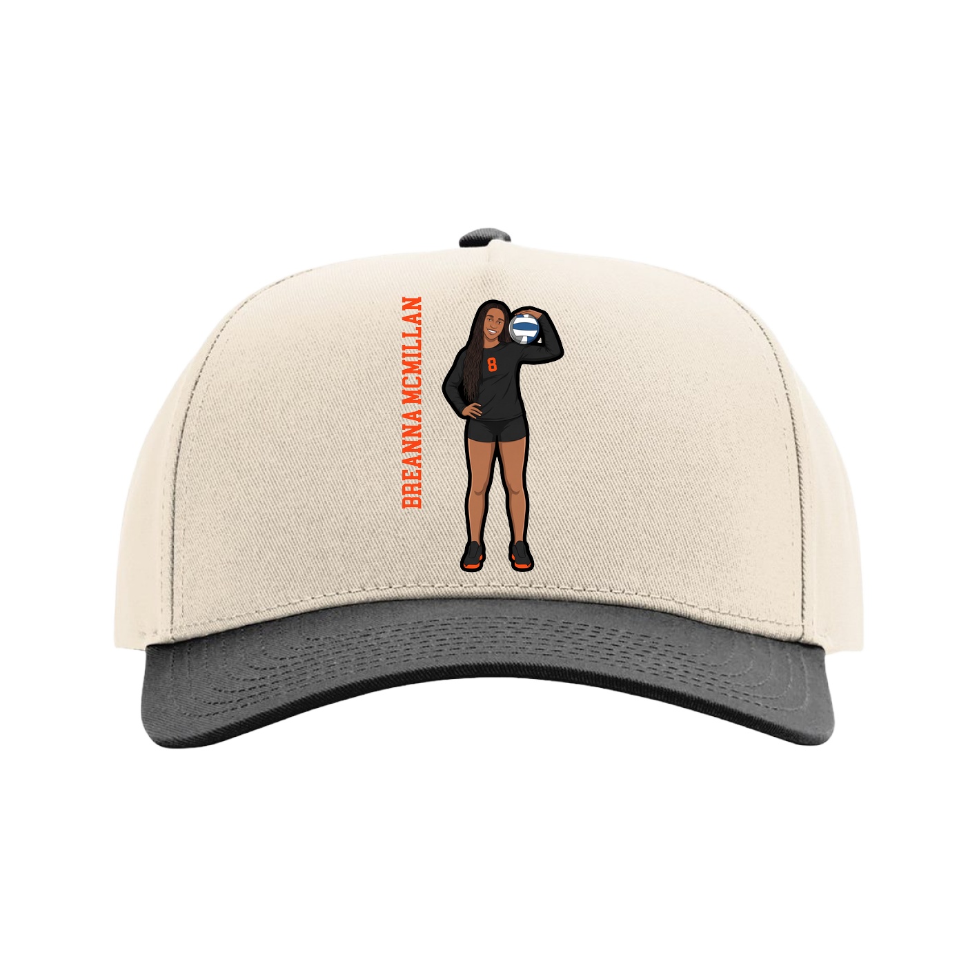 Full Fabric Five-Panel Champ Cap — Name Vertical in Cream/Black