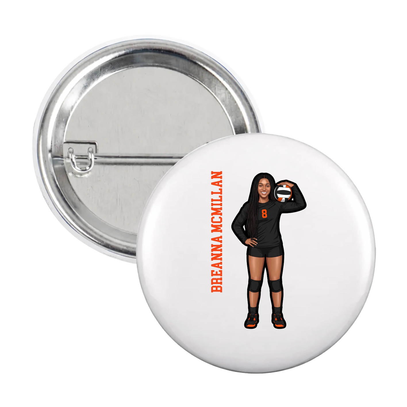 Game Day Button — Name Vertical in White