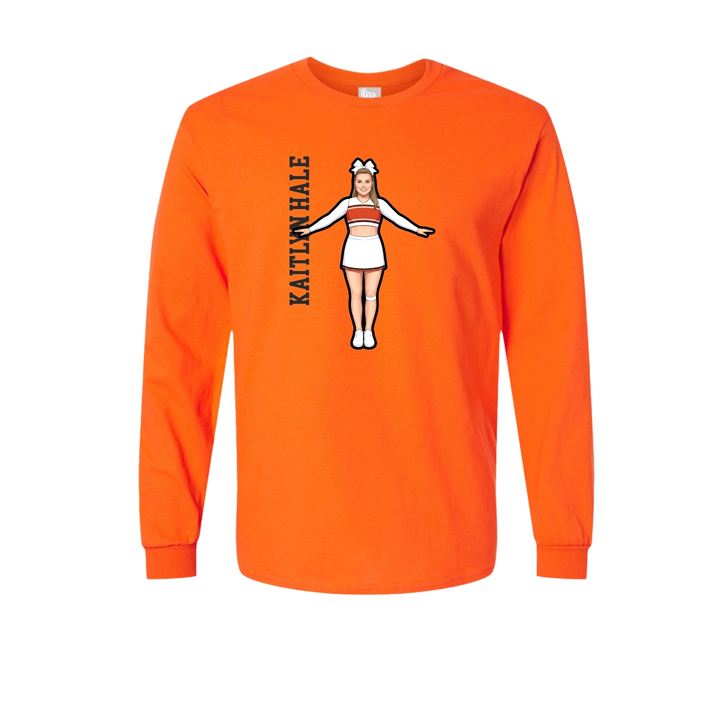 Long Sleeve Tee — Name Vertical in Orange