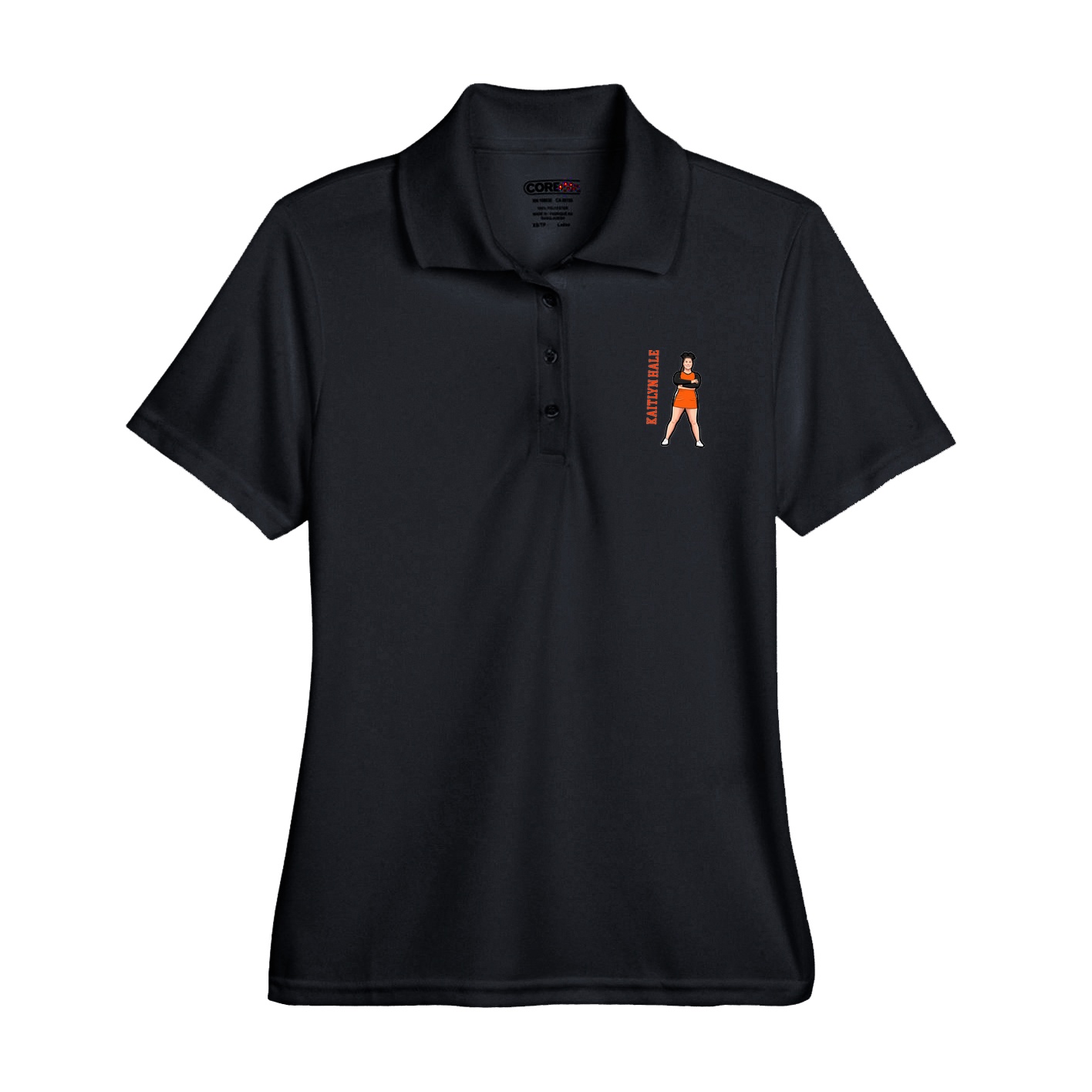 Womens Performance Polo — Name Vertical in Black