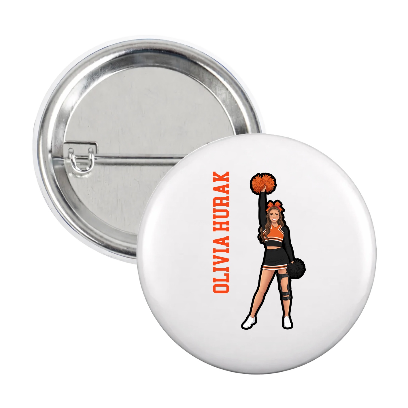 Game Day Button — Name Vertical in White