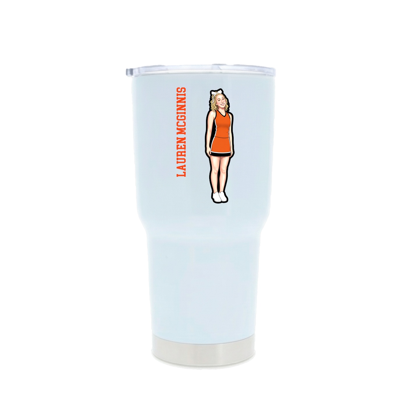 30oz Stainless Steel Tumbler — Name Vertical in White