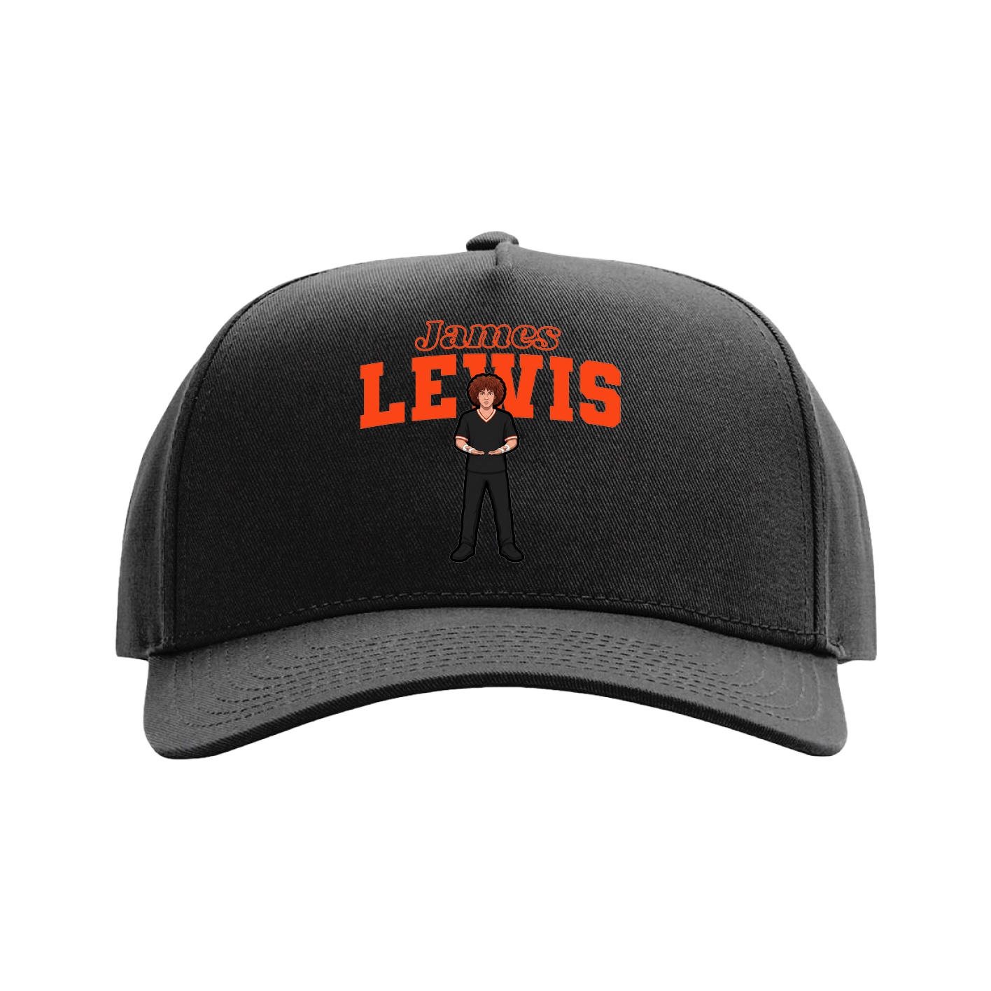 Full Fabric Five-Panel Champ Cap — Name Arch in Black