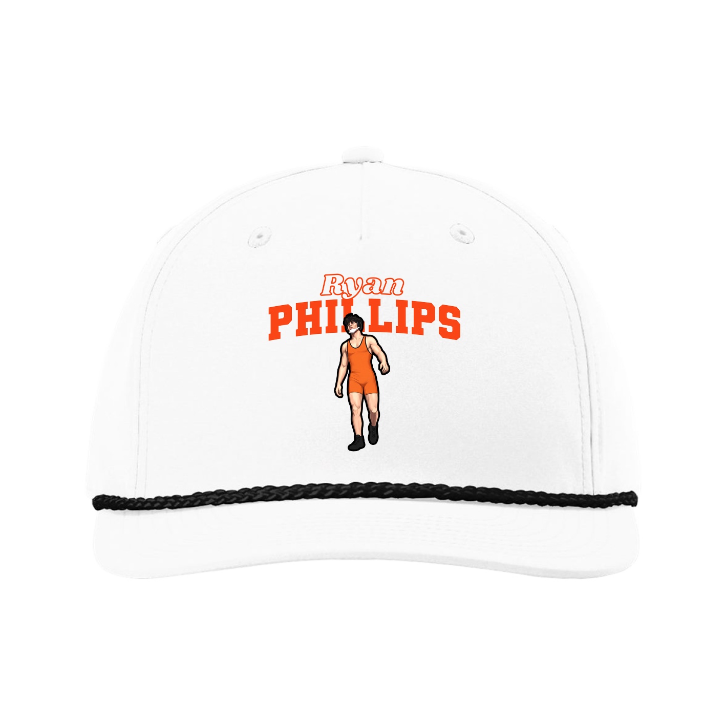 Five-Panel Classic Rope Cap — Name Arch in White