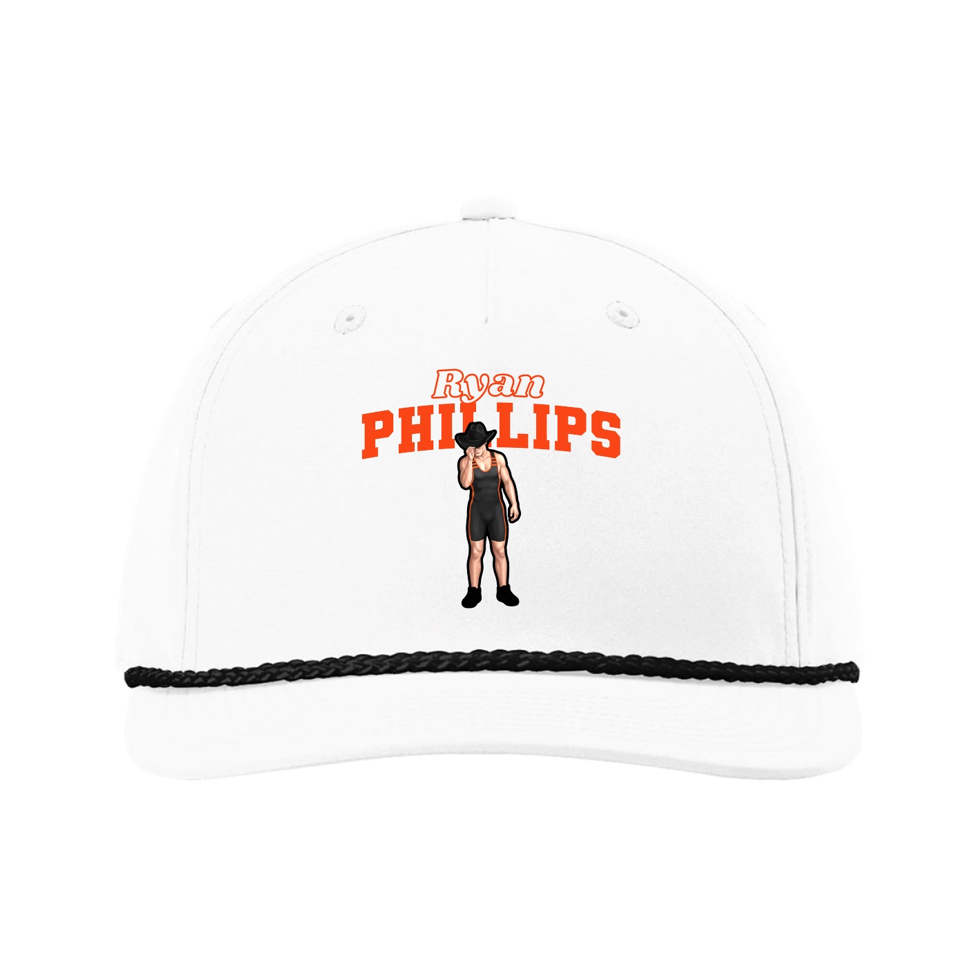 Five-Panel Classic Rope Cap — Name Arch in White