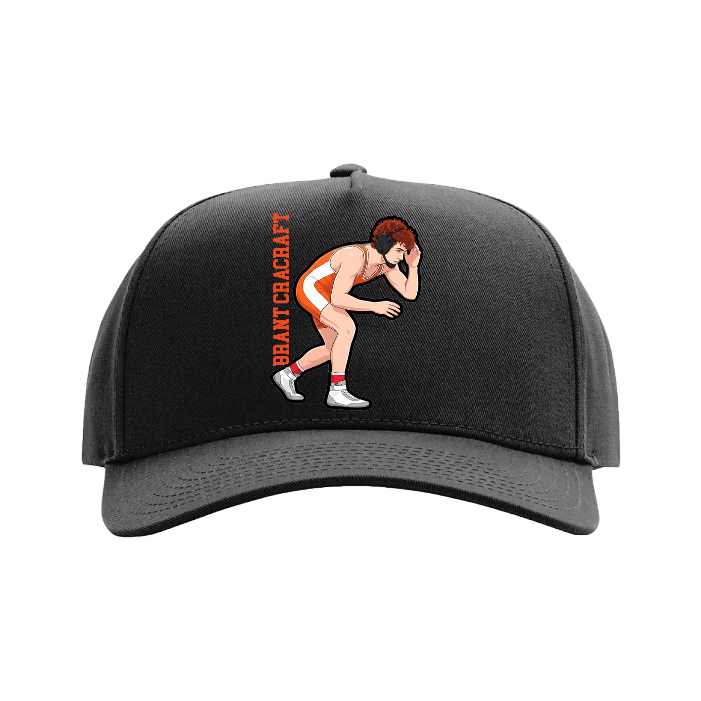 Full Fabric Five-Panel Champ Cap — Name Vertical in Black