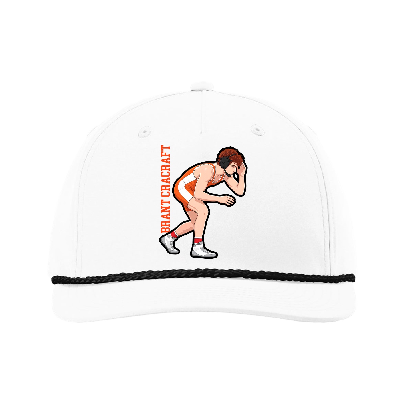 Five-Panel Classic Rope Cap — Name Vertical in White