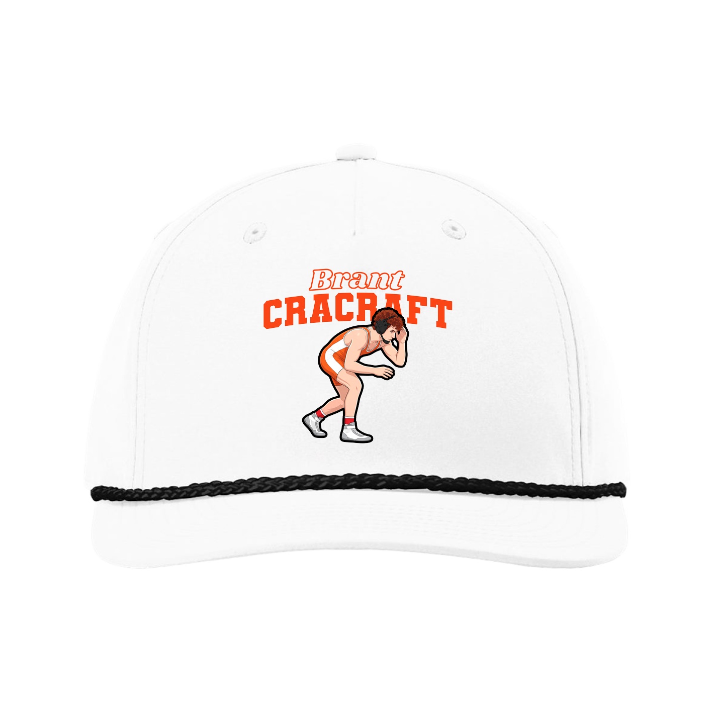 Five-Panel Classic Rope Cap — Name Arch in White