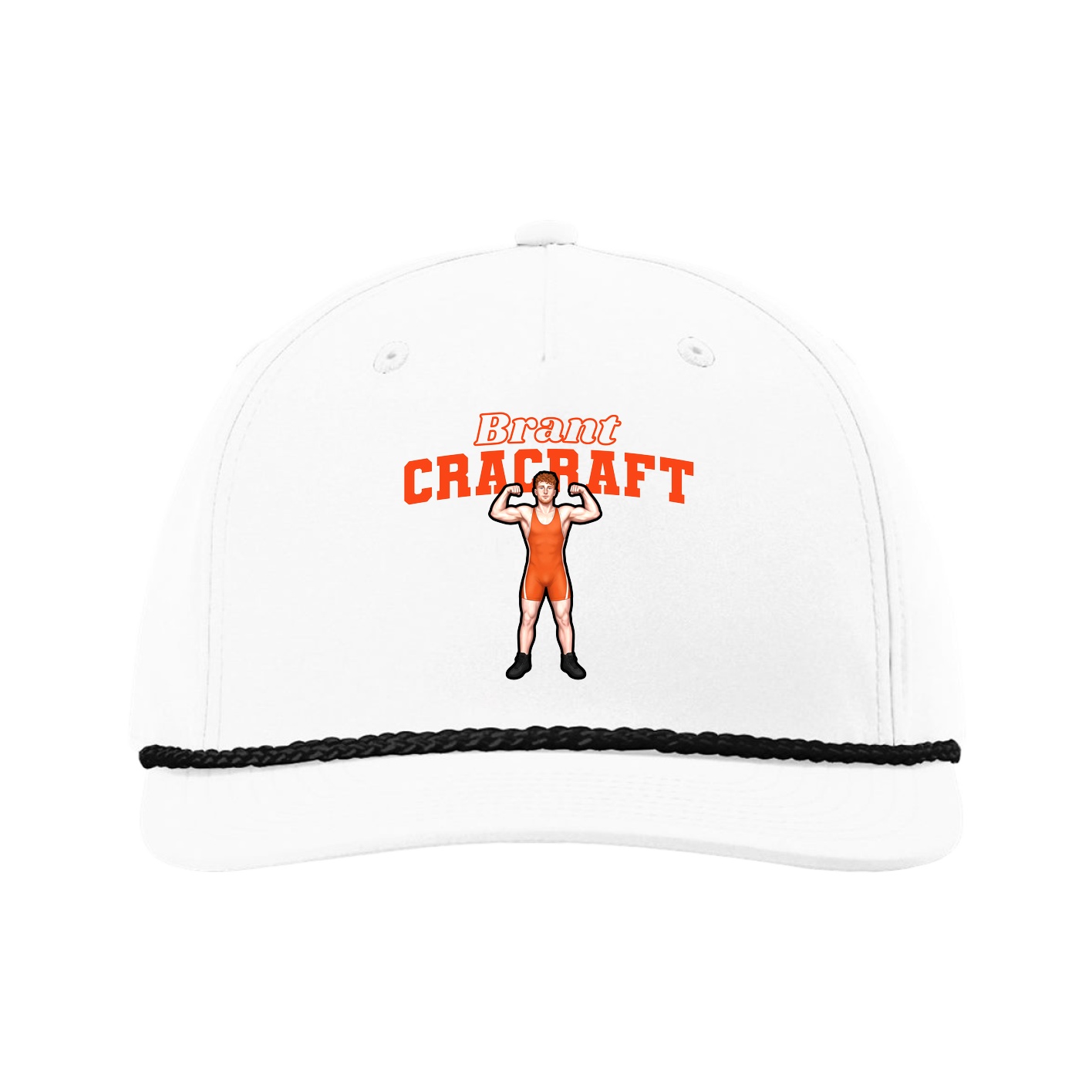 Five-Panel Classic Rope Cap — Name Arch in White