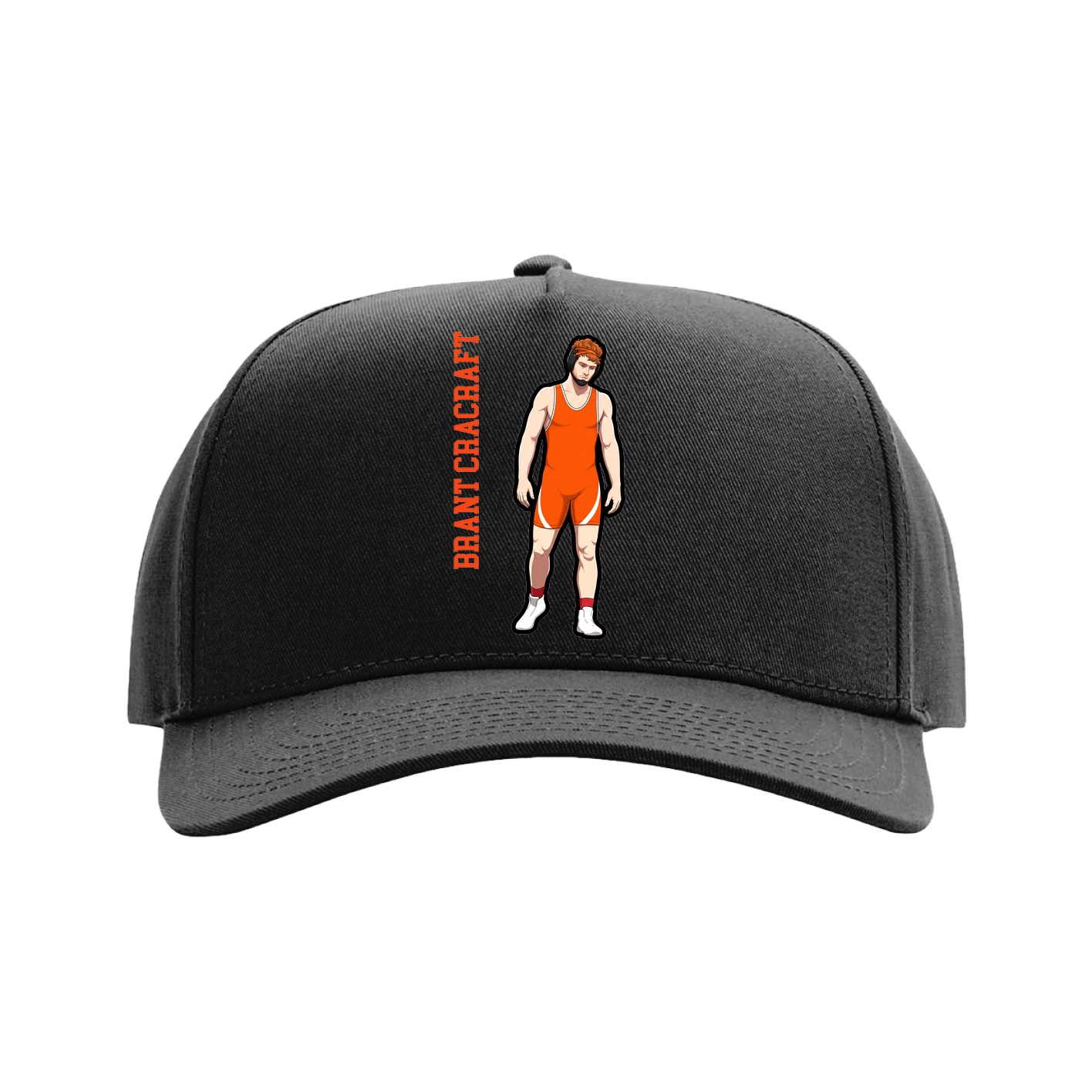 Full Fabric Five-Panel Champ Cap — Name Vertical in Black