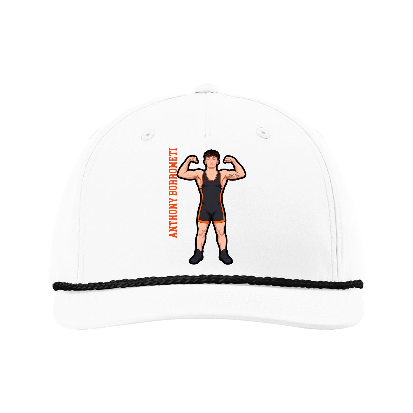 Five-Panel Classic Rope Cap — Name Vertical in White