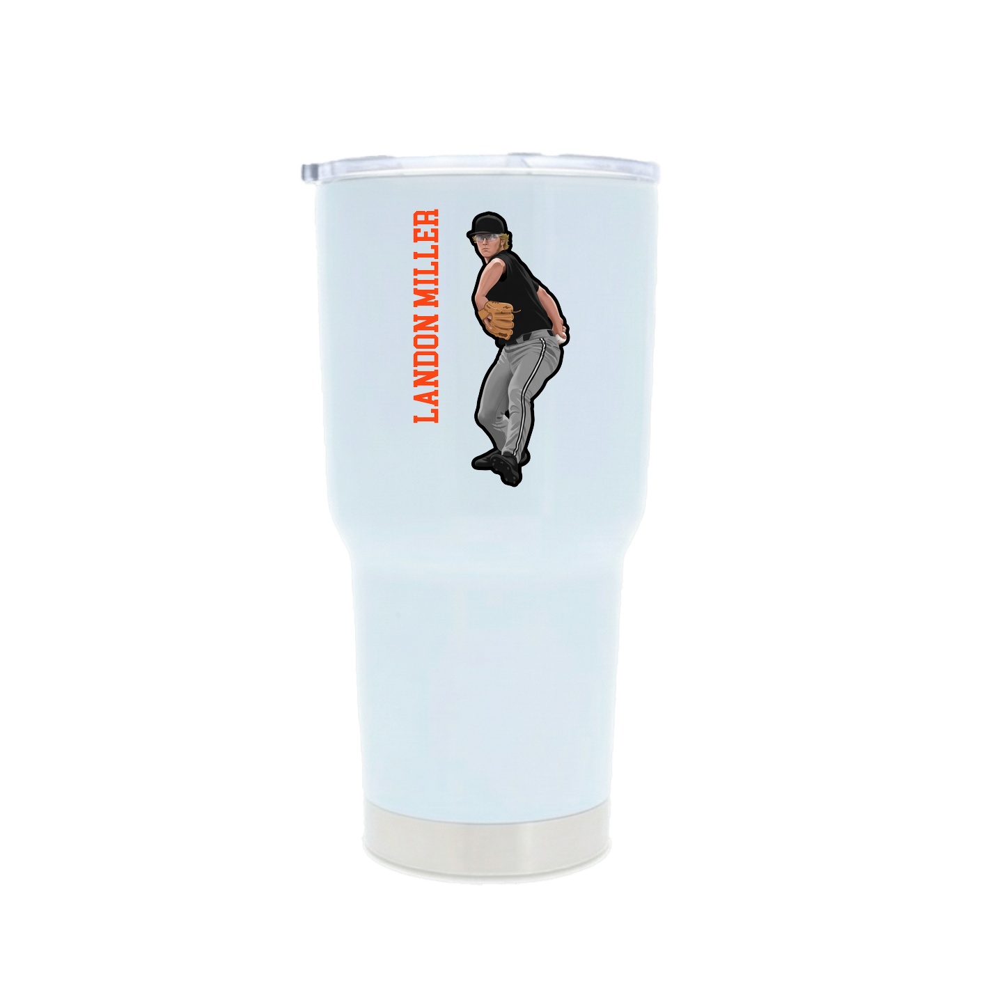 30oz Stainless Steel Tumbler — Name Vertical in White