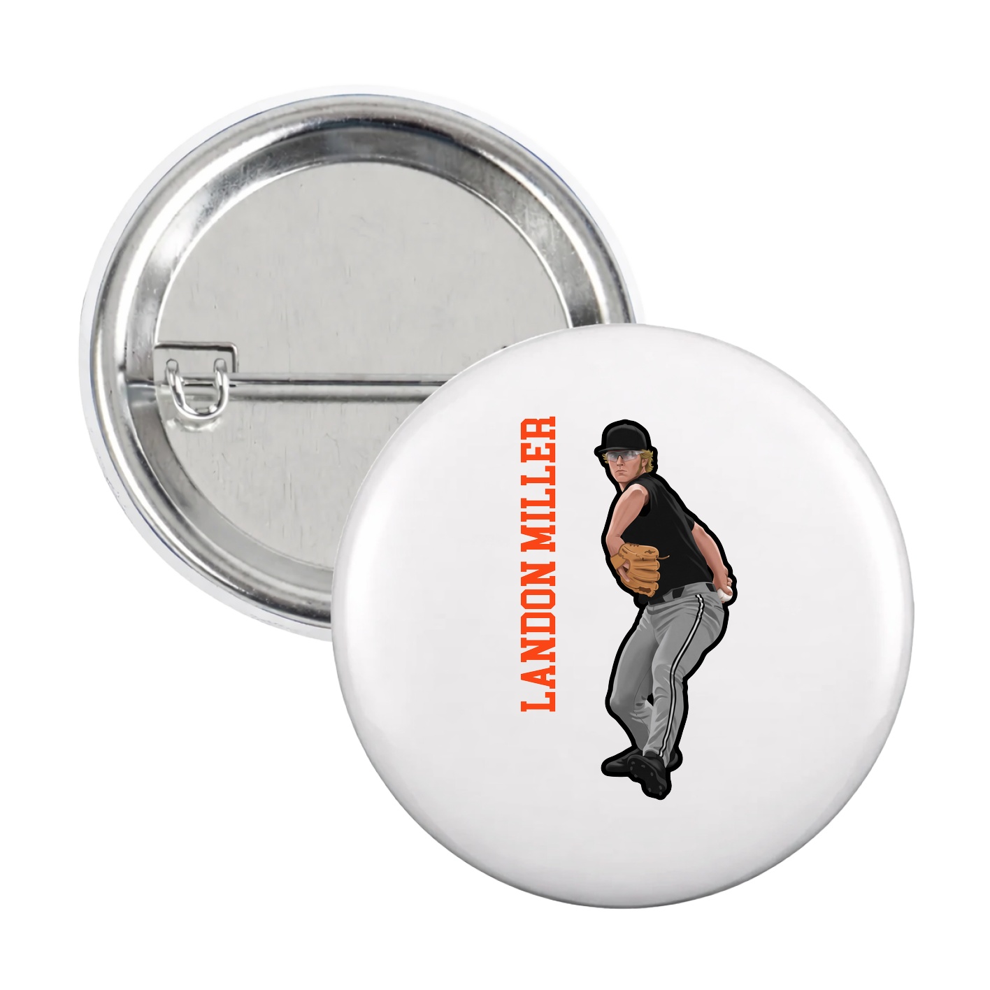Game Day Button — Name Vertical in White
