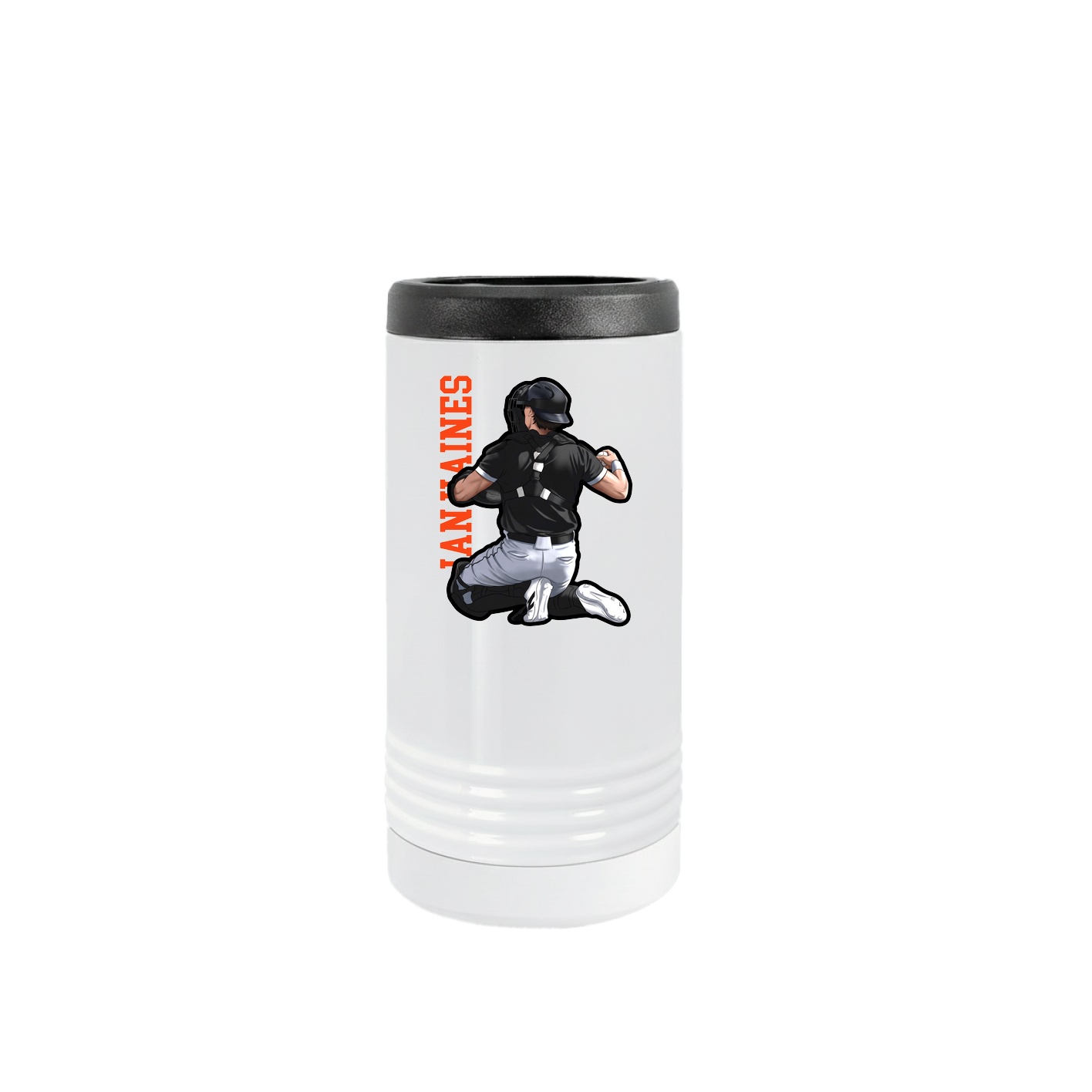 Slim Beverage Holder — Name Vertical in White