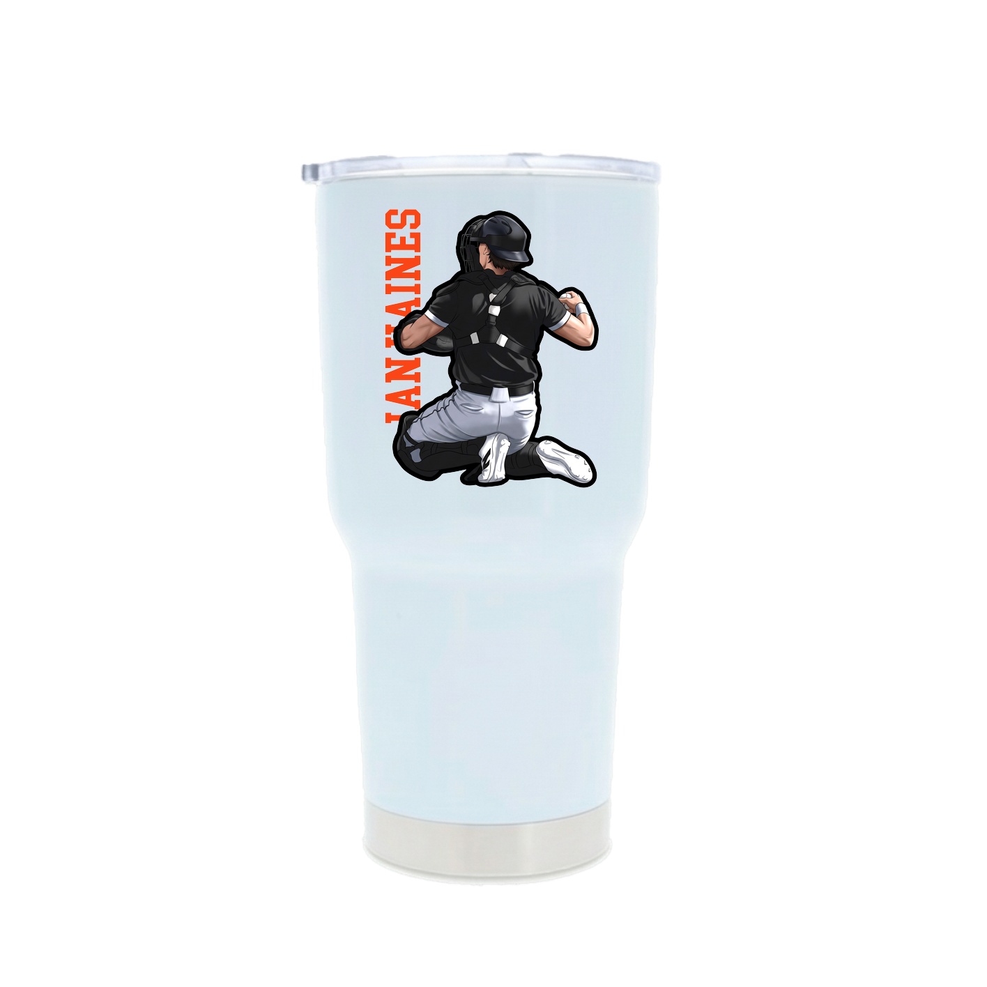 30oz Stainless Steel Tumbler — Name Vertical in White