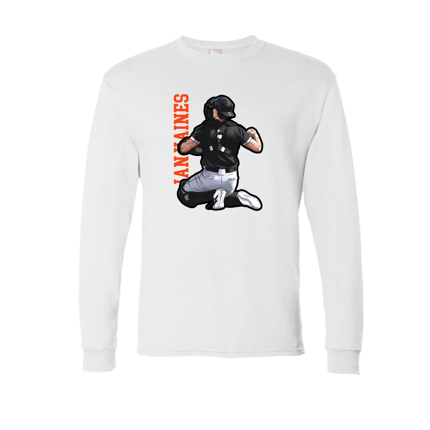 Long Sleeve Tee — Name Vertical in White