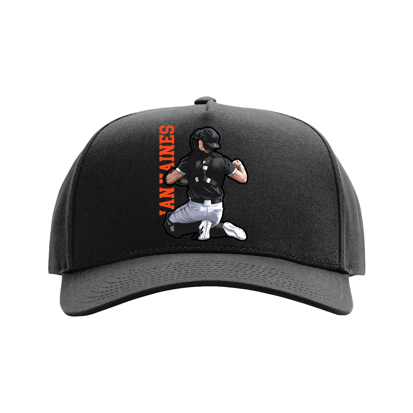 Full Fabric Five-Panel Champ Cap — Name Vertical in Black