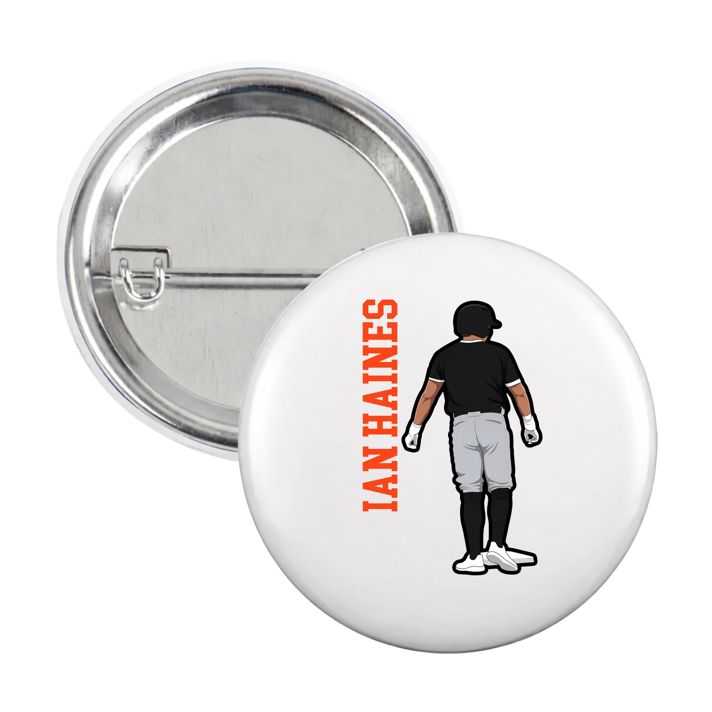 Game Day Button — Name Vertical in White