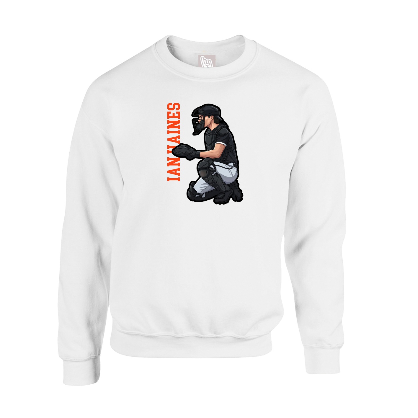 Fleece Crew — Name Vertical in White