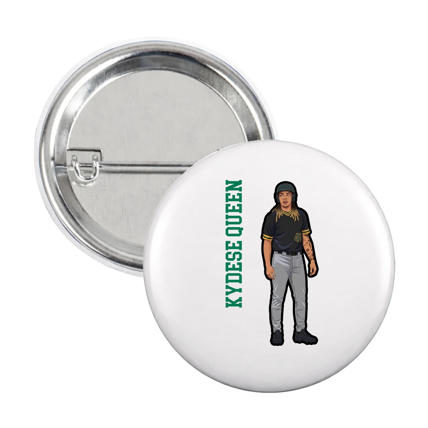 Game Day Button — Name Vertical in White