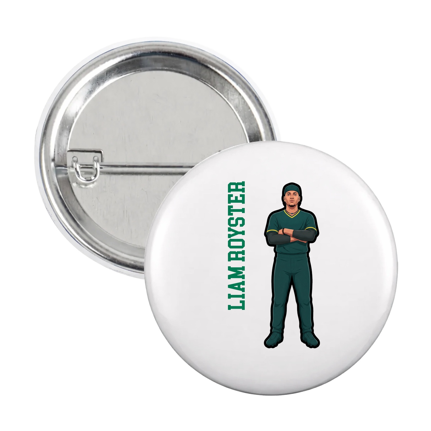 Game Day Button — Name Vertical in White