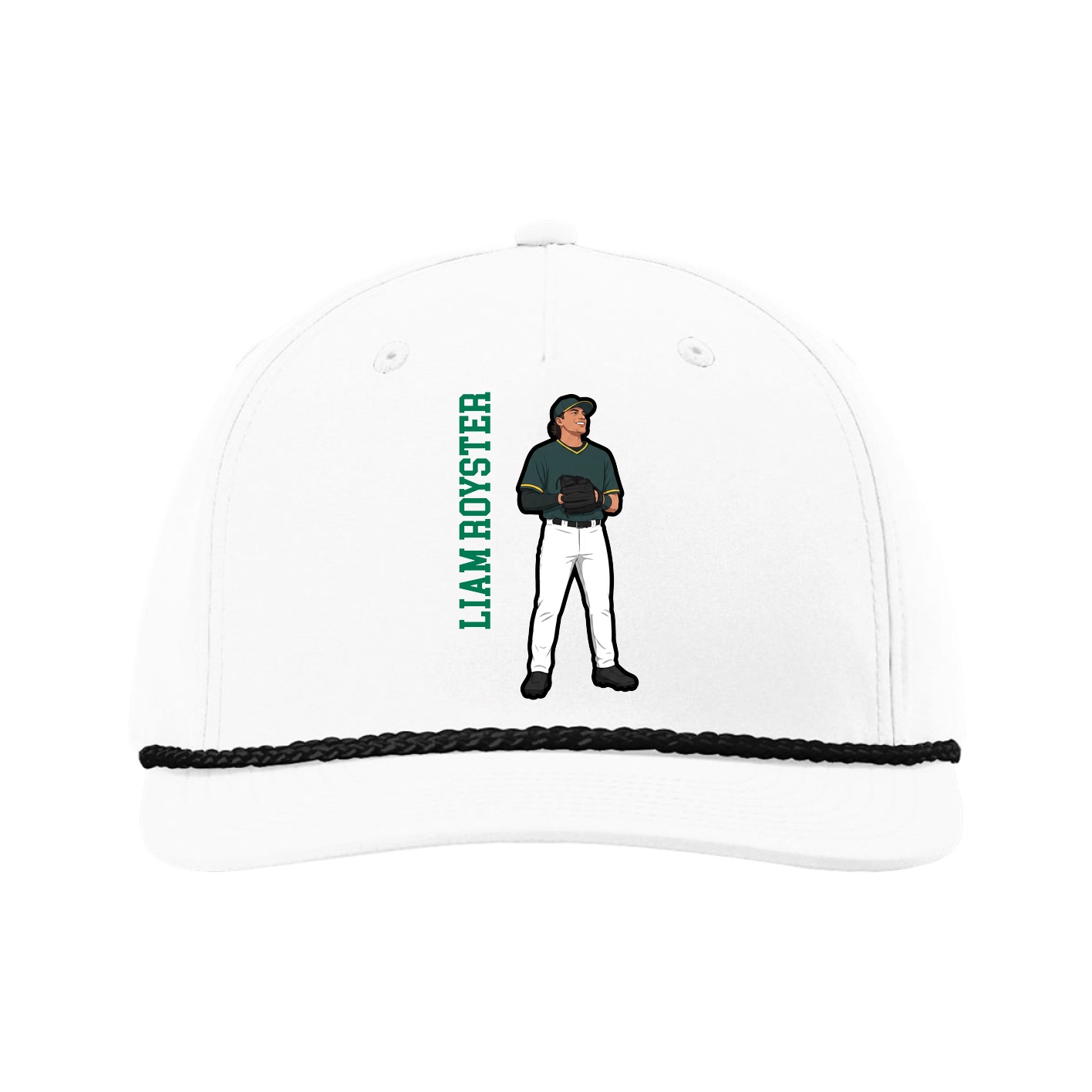 Five-Panel Classic Rope Cap — Name Vertical in White