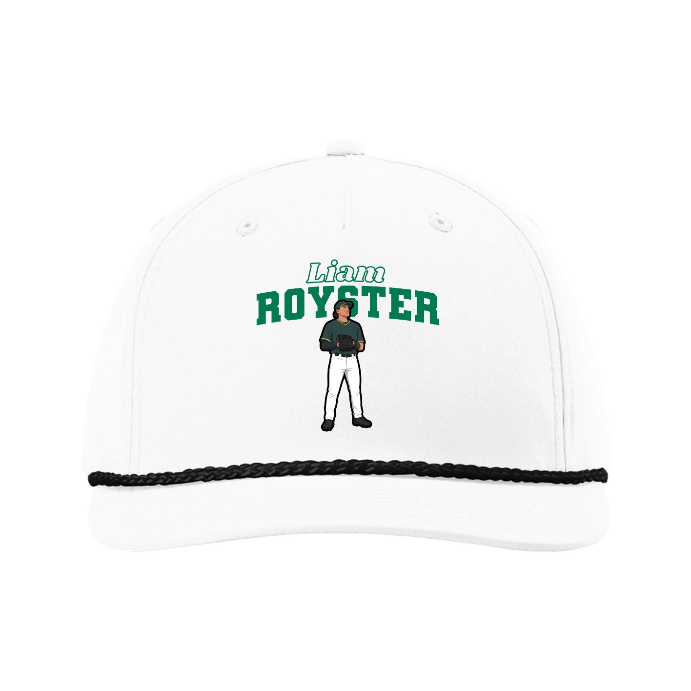 Five-Panel Classic Rope Cap — Name Arch in White