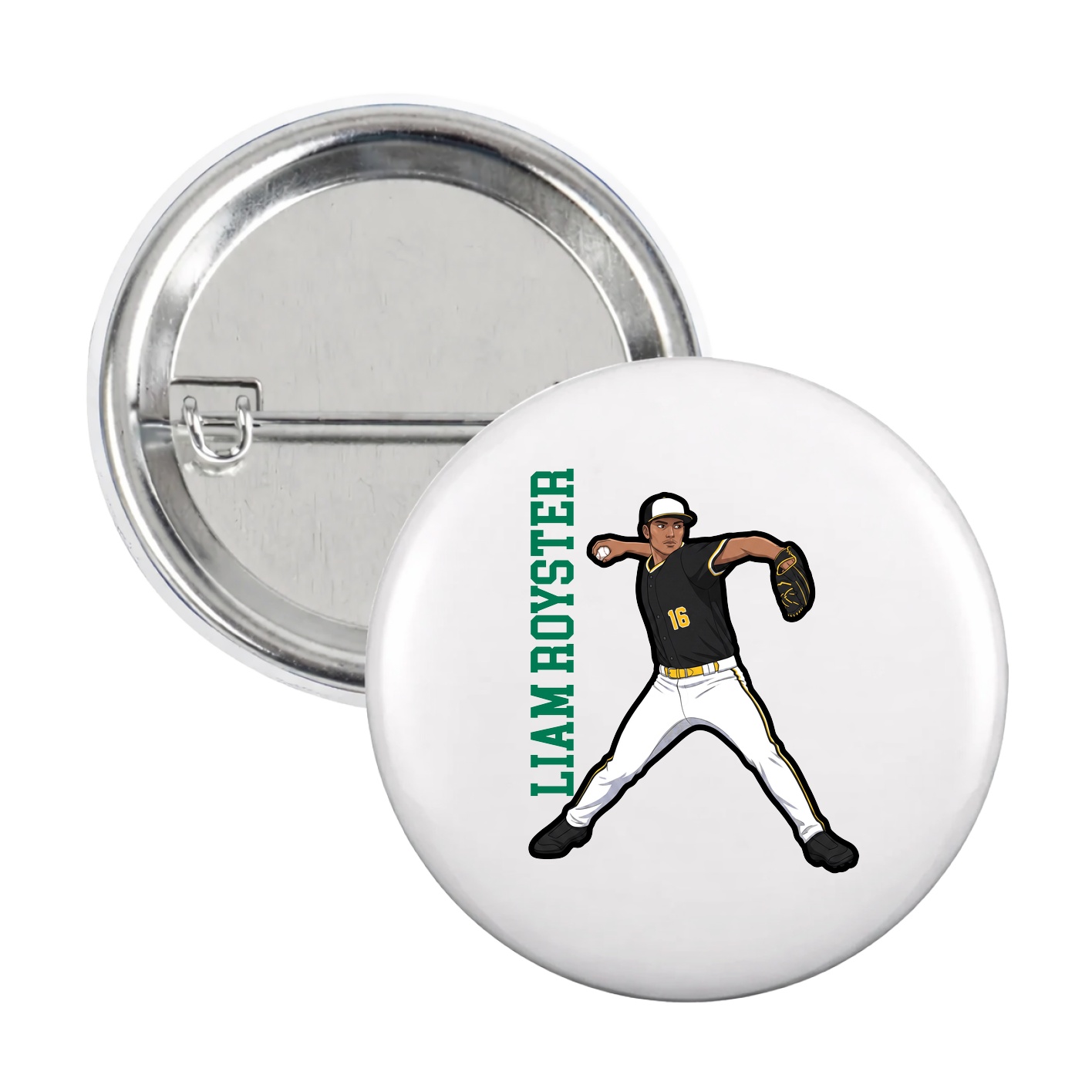 Game Day Button — Name Vertical in White