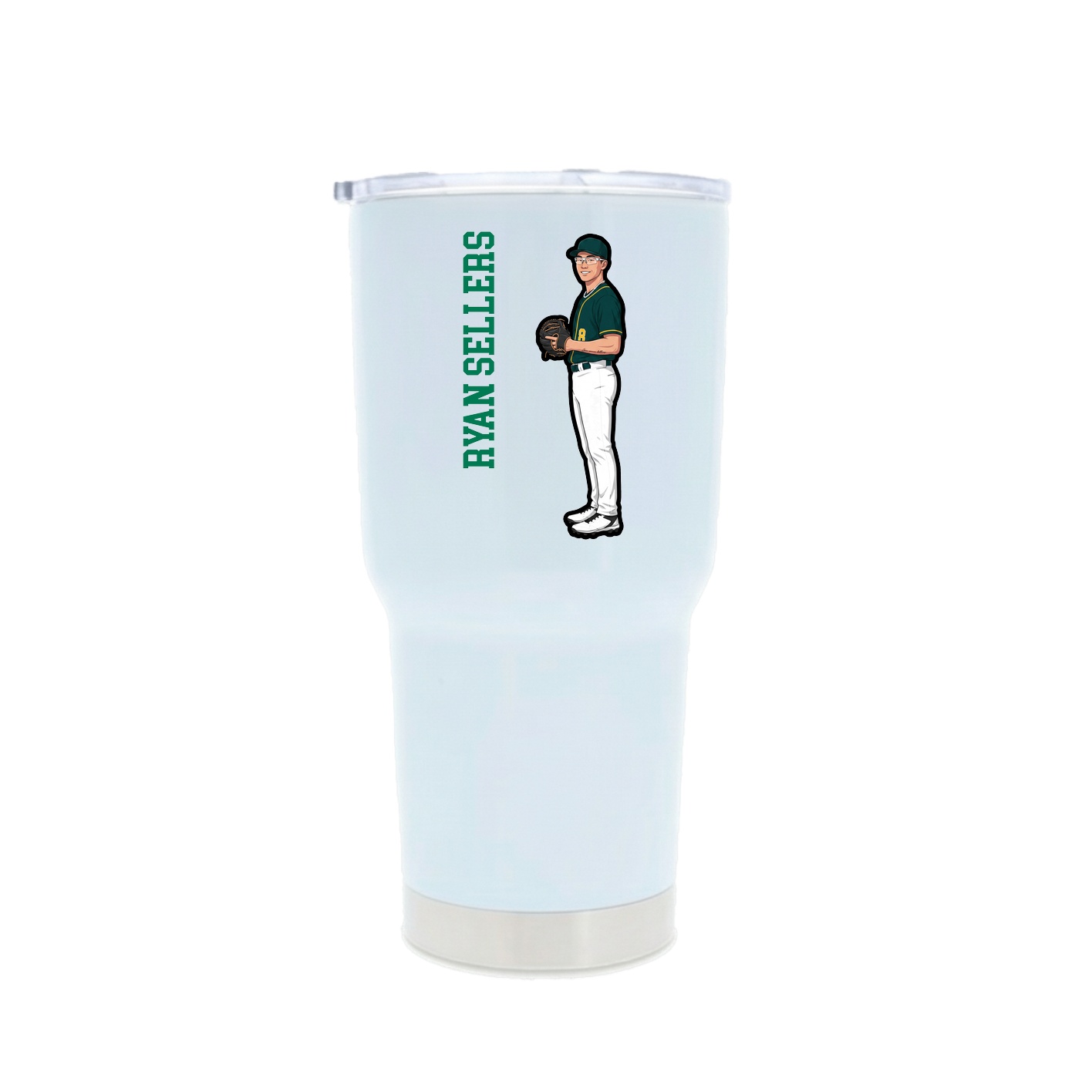 30oz Stainless Steel Tumbler — Name Vertical in White