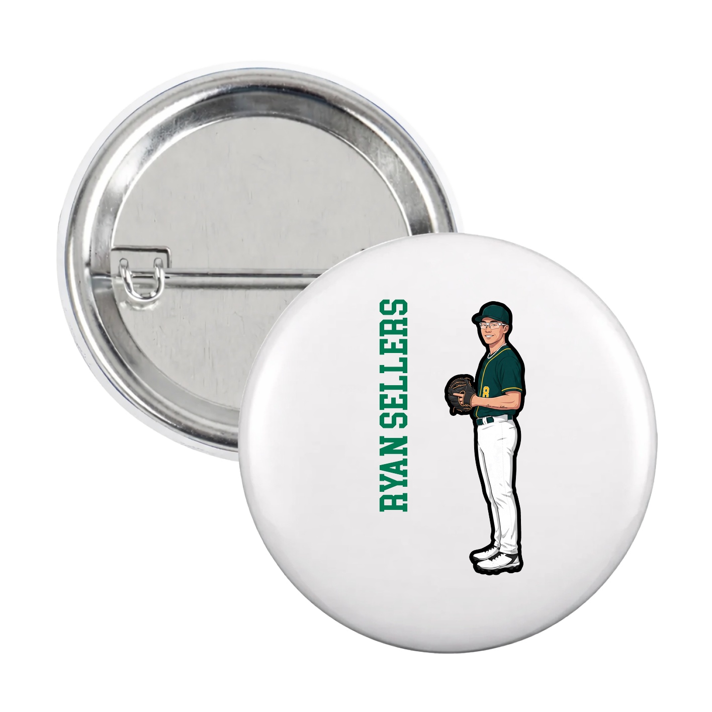 Game Day Button — Name Vertical in White