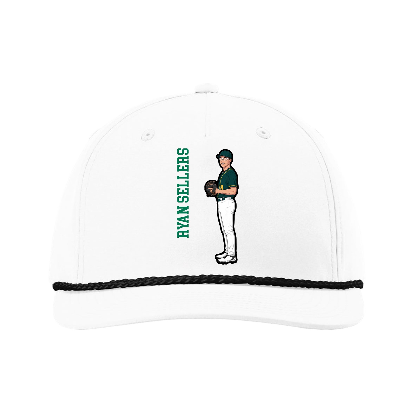 Five-Panel Classic Rope Cap — Name Vertical in White