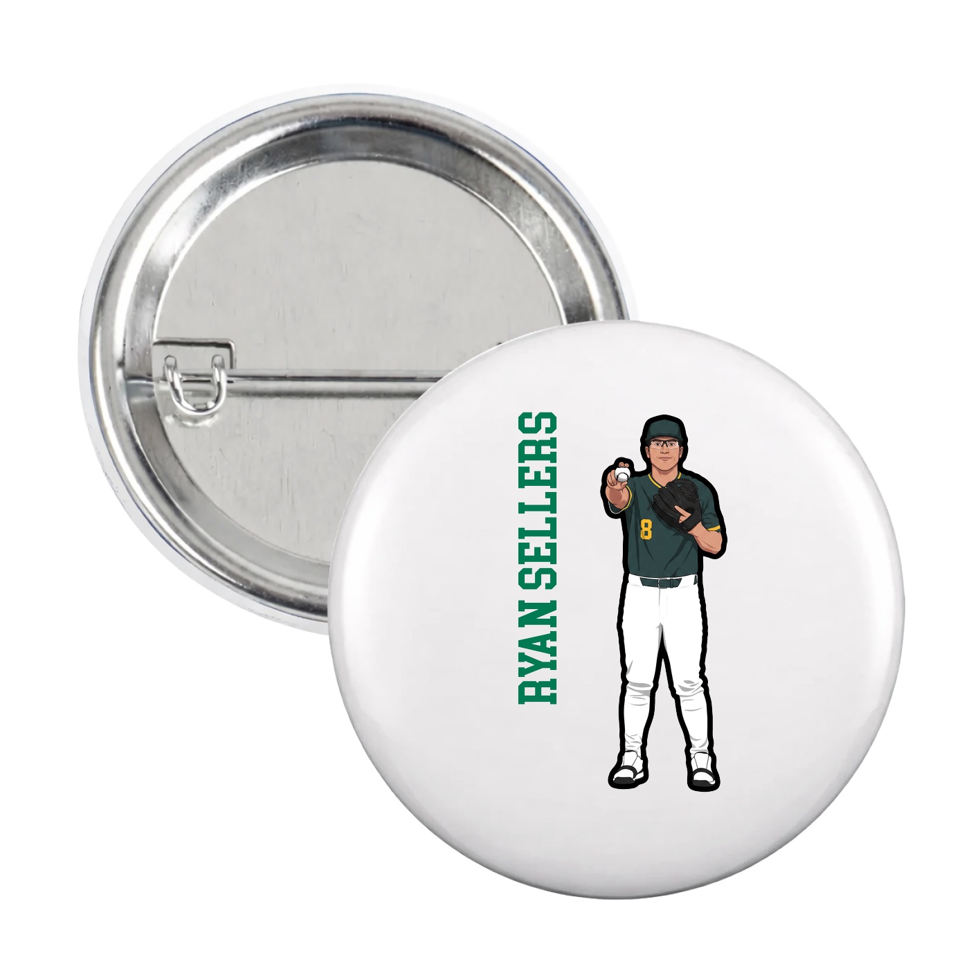 Game Day Button — Name Vertical in White