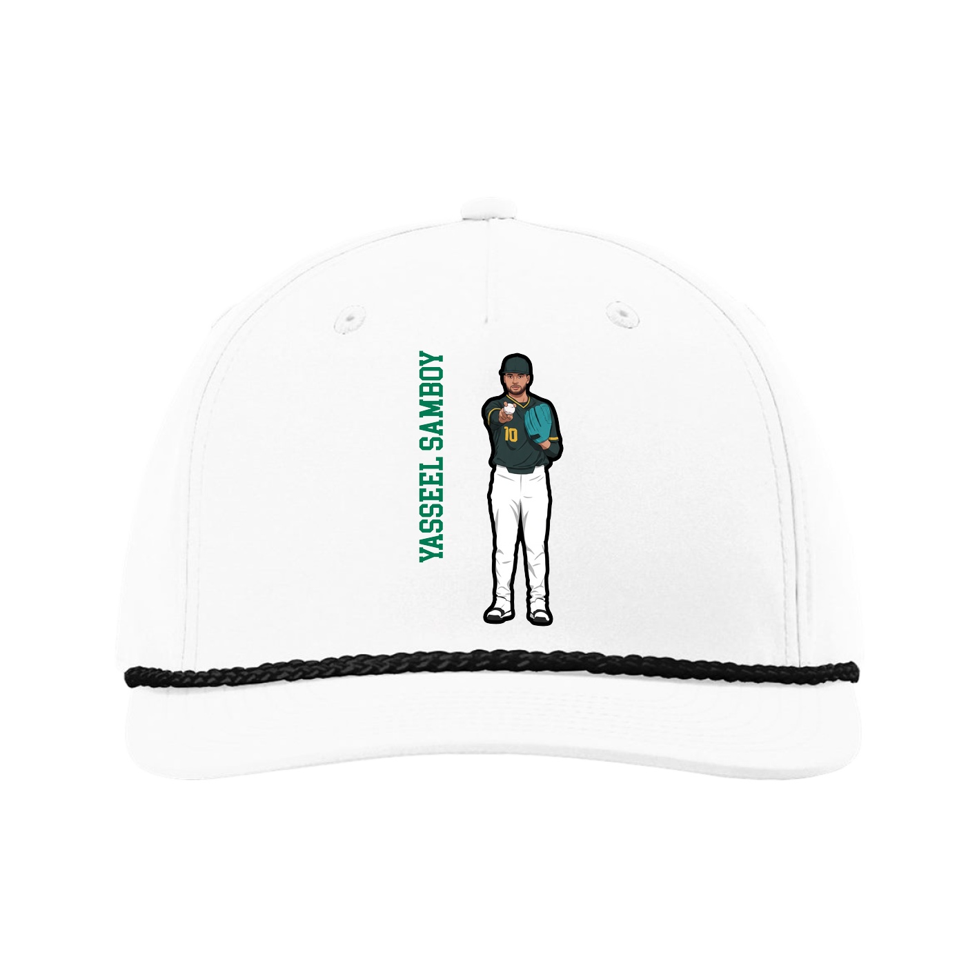 Five-Panel Classic Rope Cap — Name Vertical in White