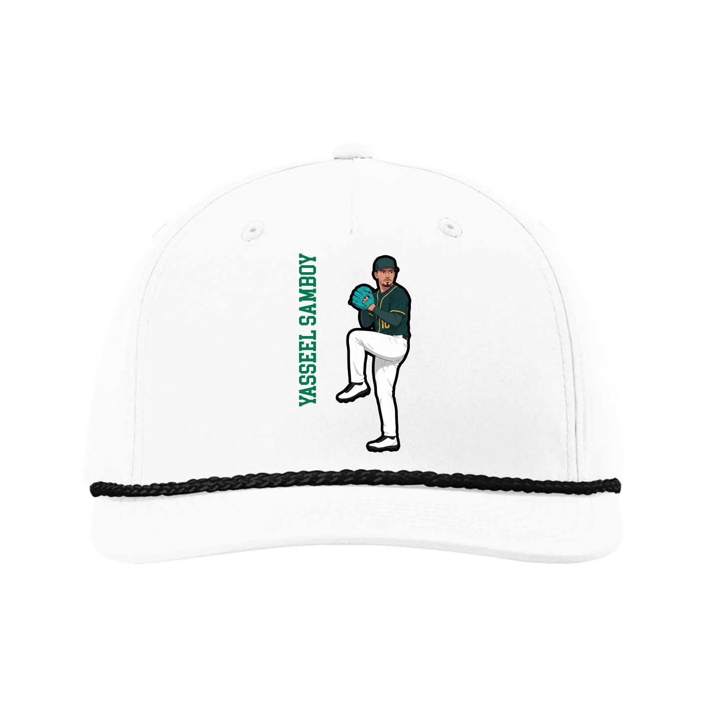 Five-Panel Classic Rope Cap — Name Vertical in White