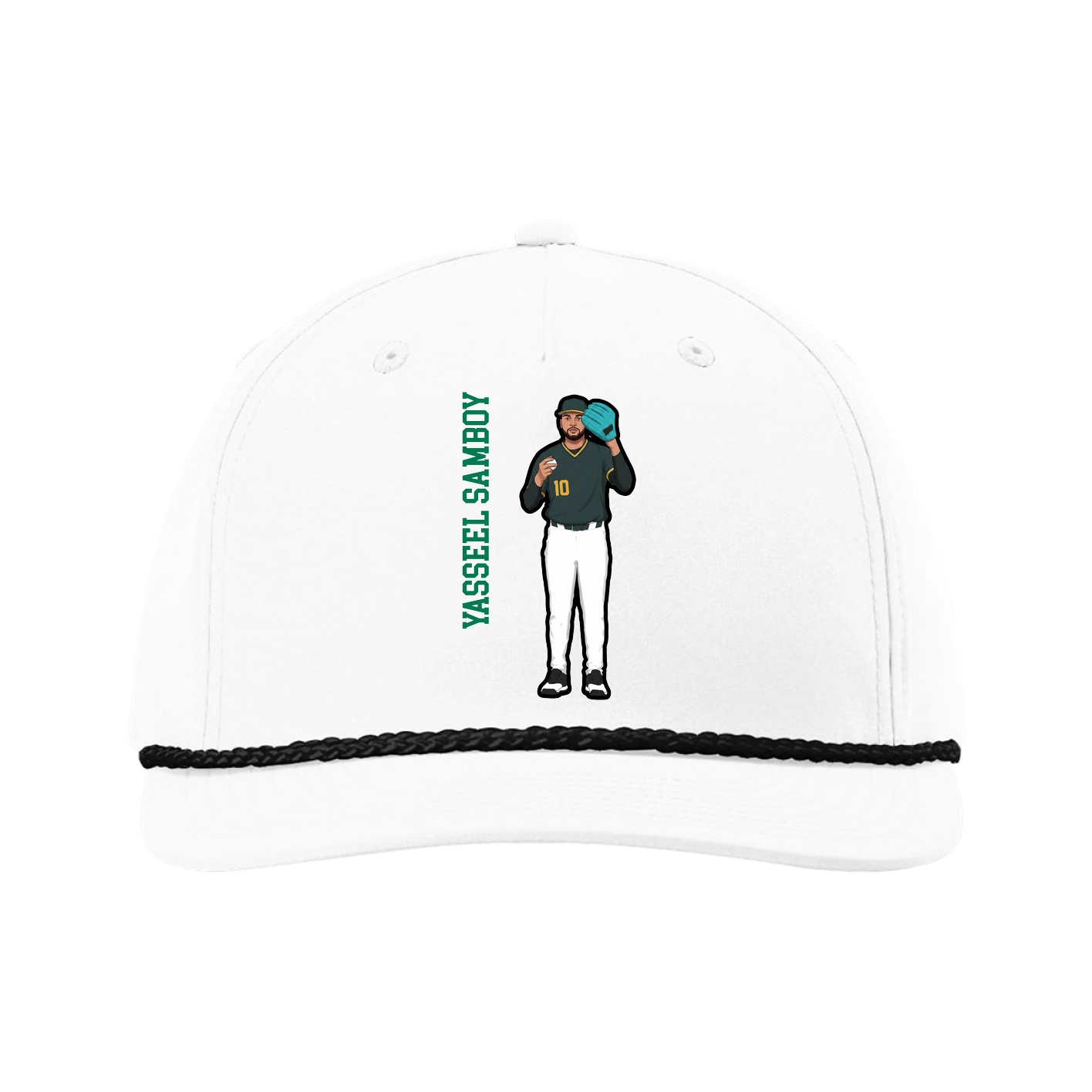 Five-Panel Classic Rope Cap — Name Vertical in White