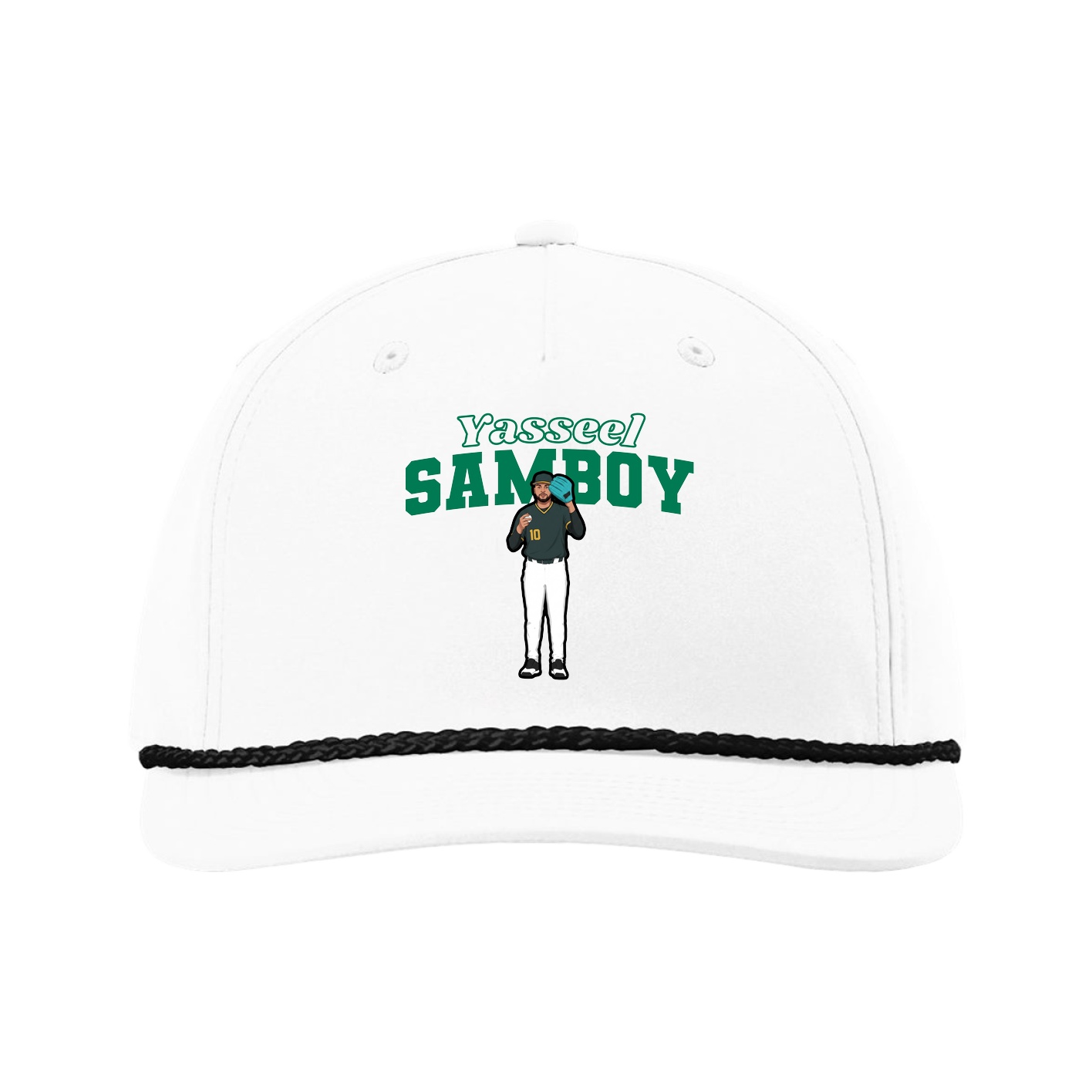 Five-Panel Classic Rope Cap — Name Arch in White