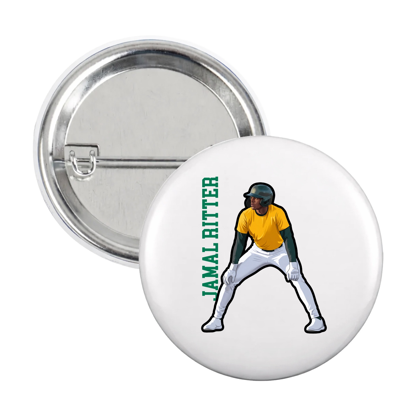 Game Day Button — Name Vertical in White