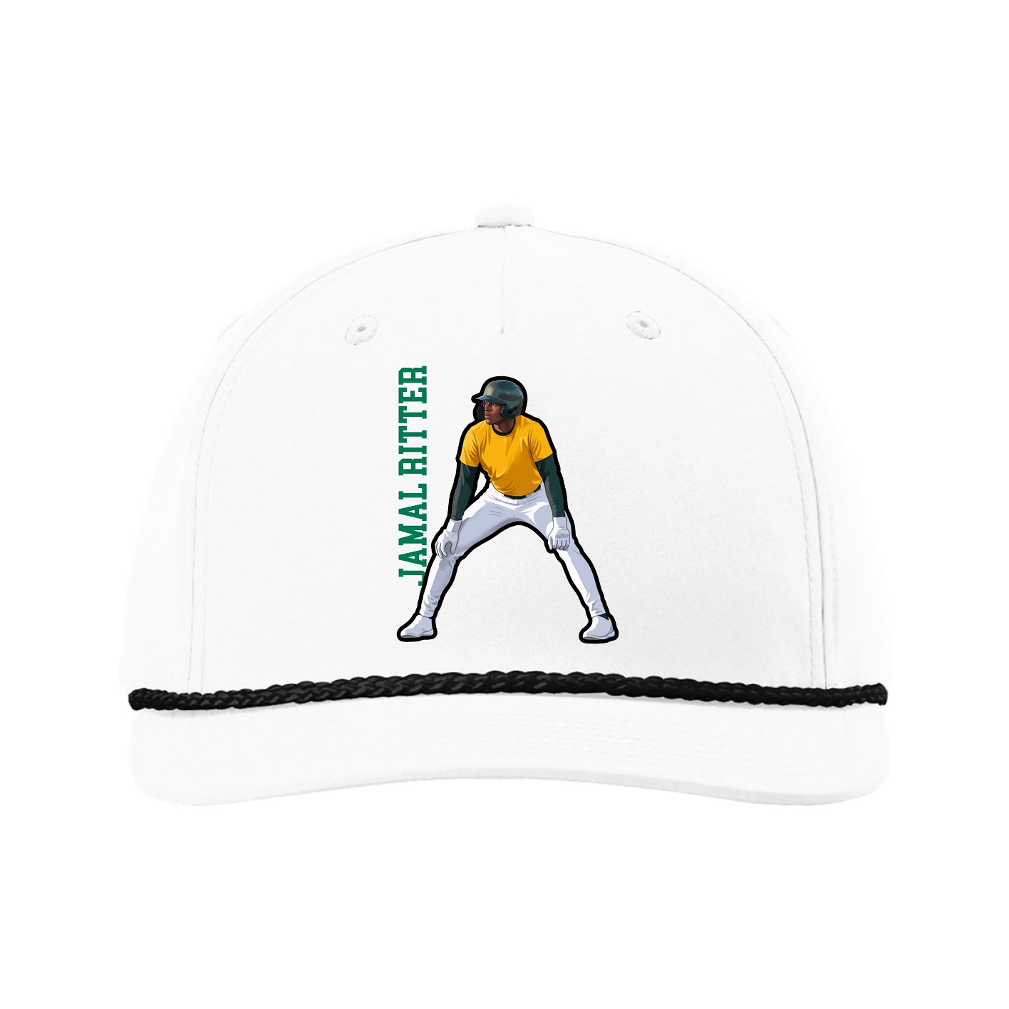 Five-Panel Classic Rope Cap — Name Vertical in White