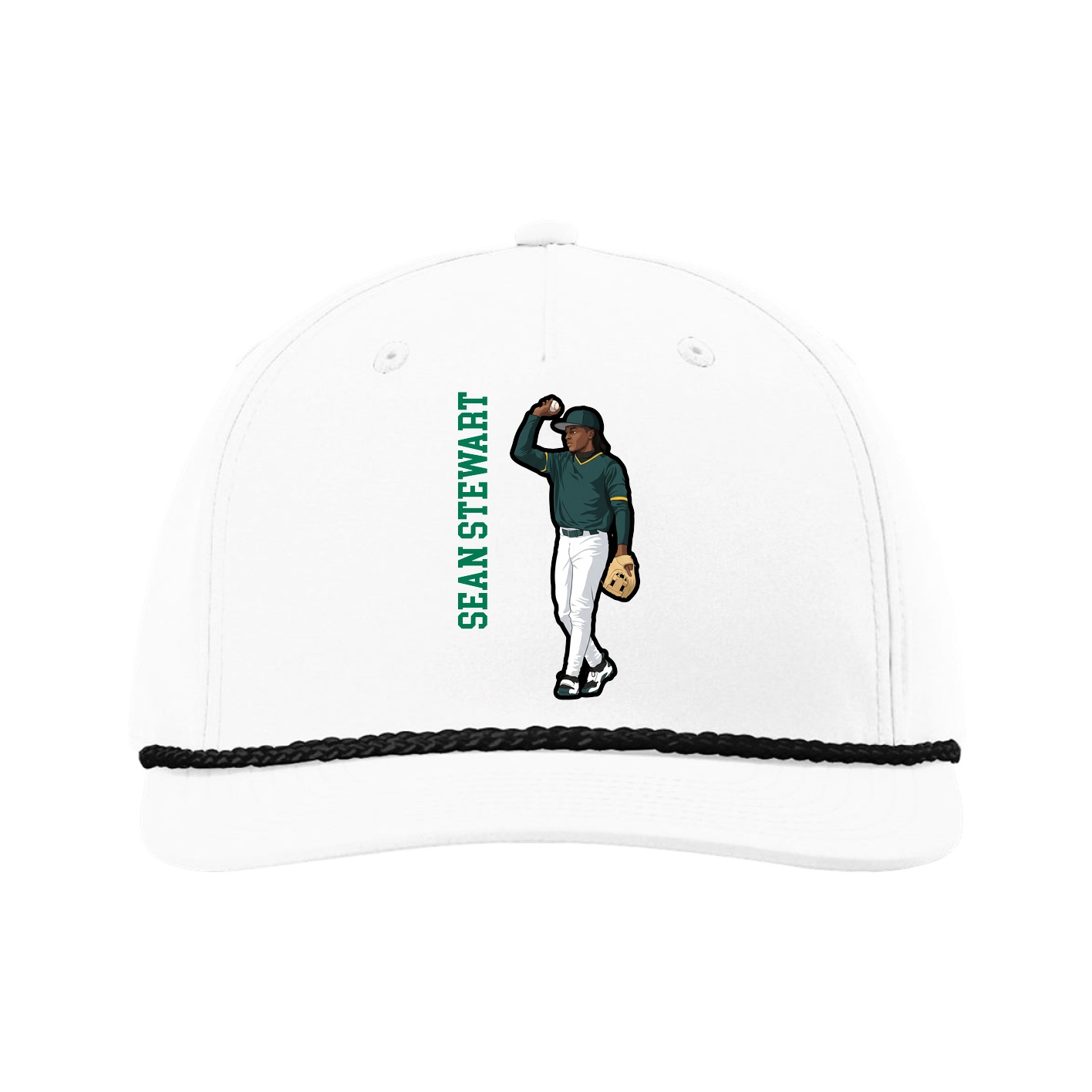 Five-Panel Classic Rope Cap — Name Vertical in White