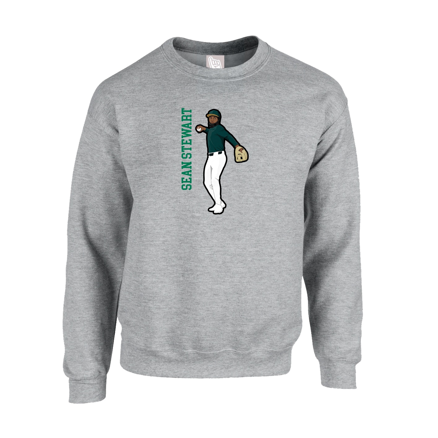 Fleece Crew — Name Vertical in Grey