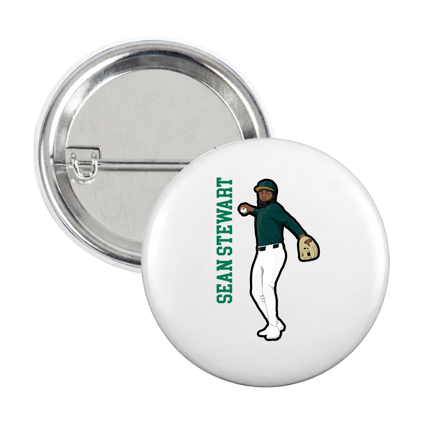 Game Day Button — Name Vertical in White