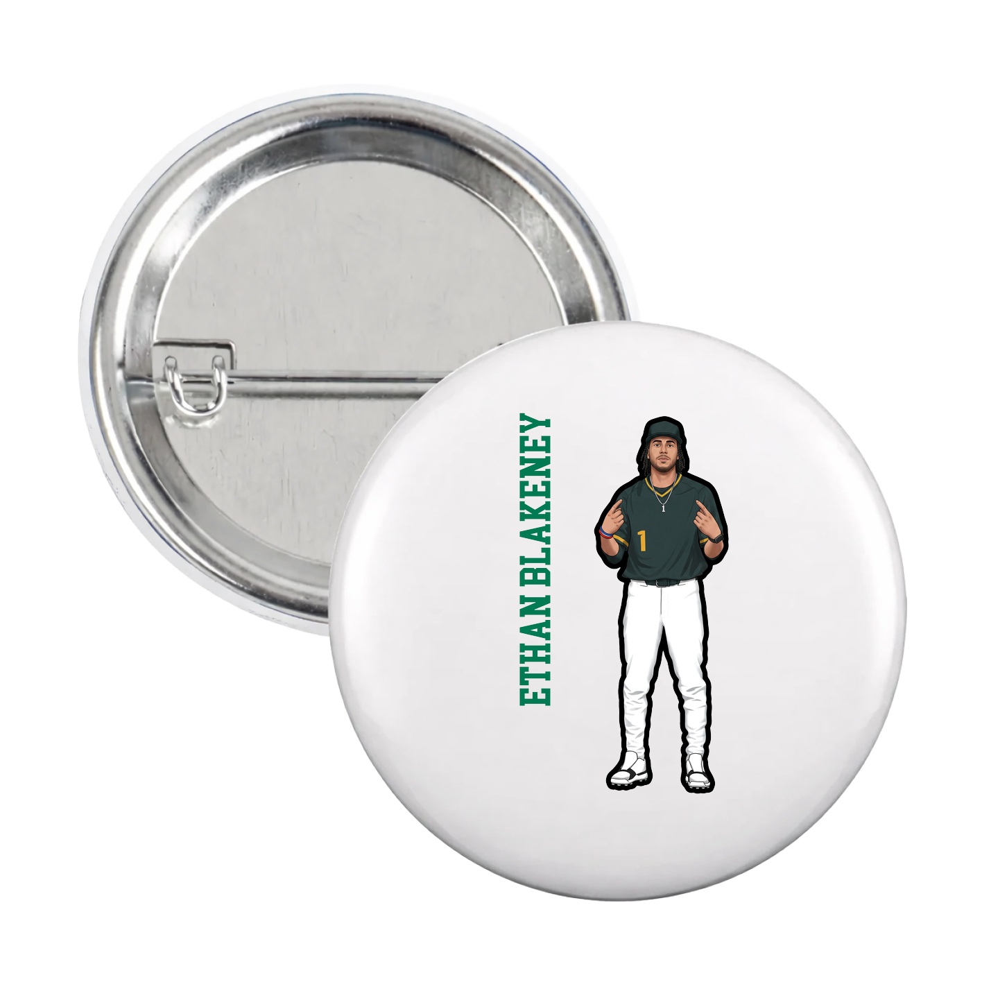 Game Day Button — Name Vertical in White