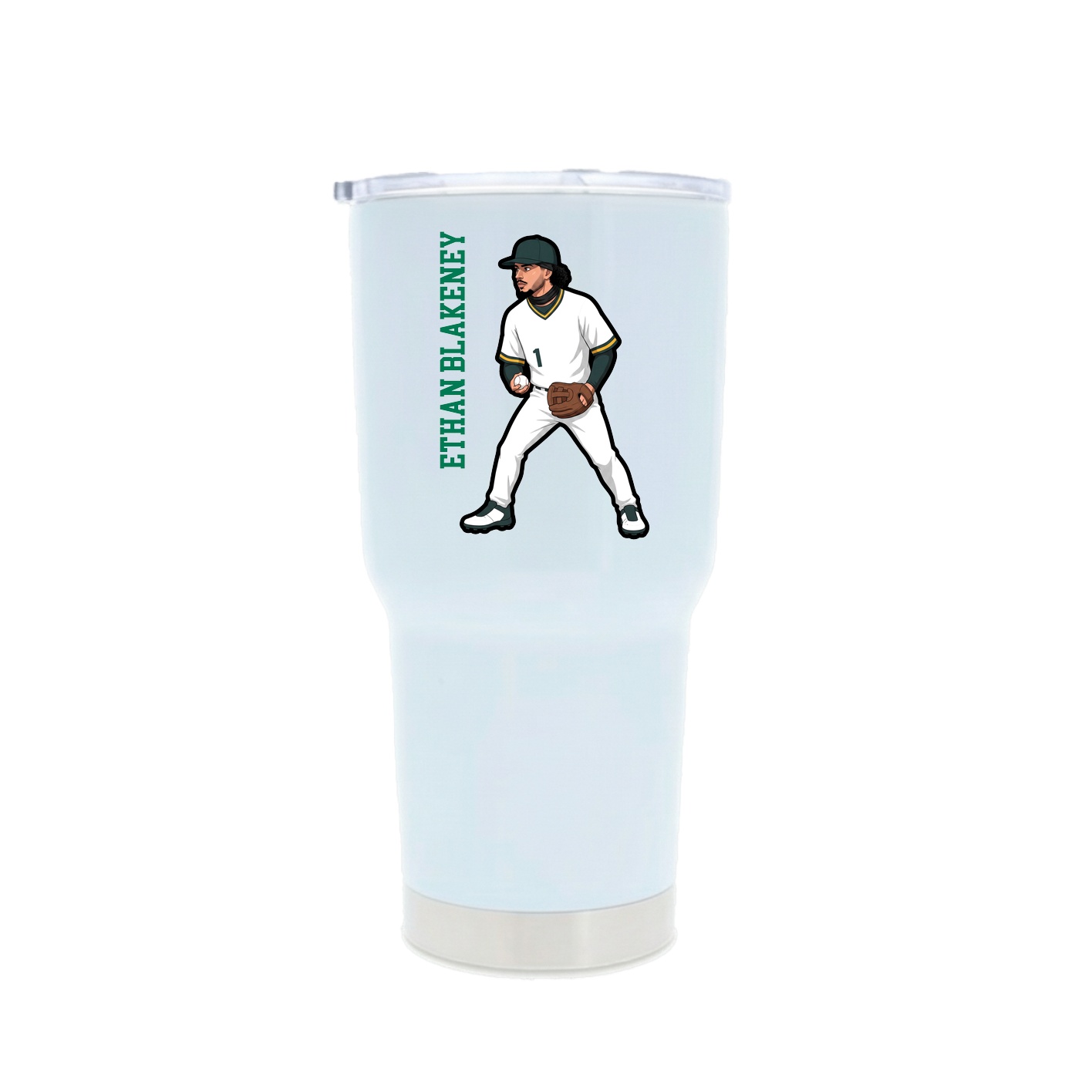 30oz Stainless Steel Tumbler — Name Vertical in White